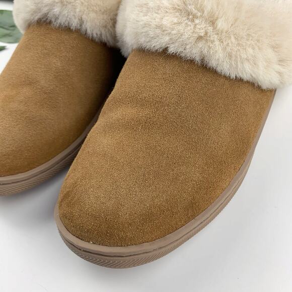 My Slippers Brown Leather Suede Faux Fur Lined Slip On Hard Sole Women's 6 - Picture 2 of 10